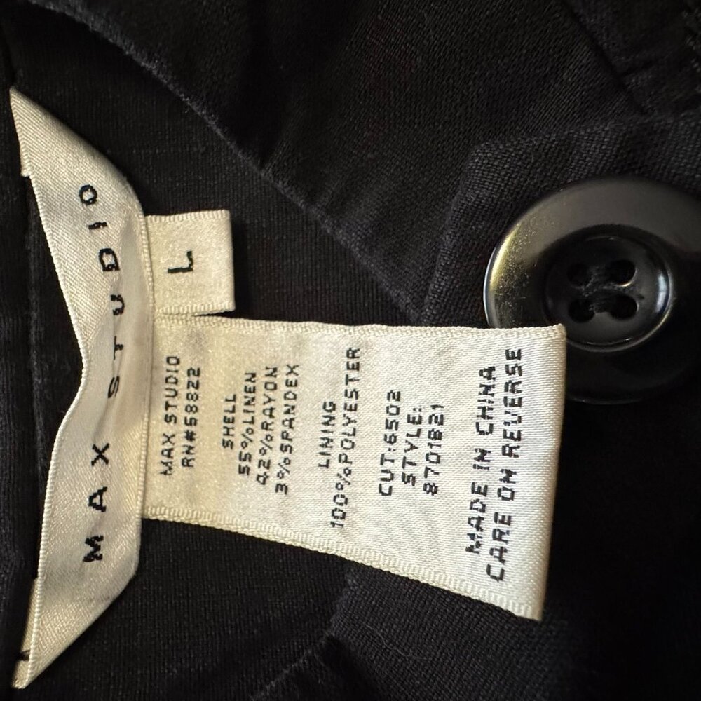 Max Studio Women’s Cropped Linen Jacket Size Large Black Rayon Lining - Picture 10 of 14
